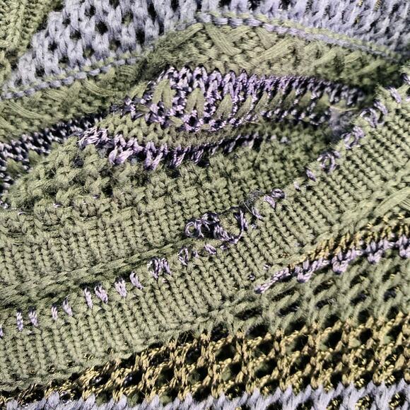 RAG & BONE Size L Navy Black Cotton Blend Textured Stripe Open Knit Pullover - Picture 9 of 12